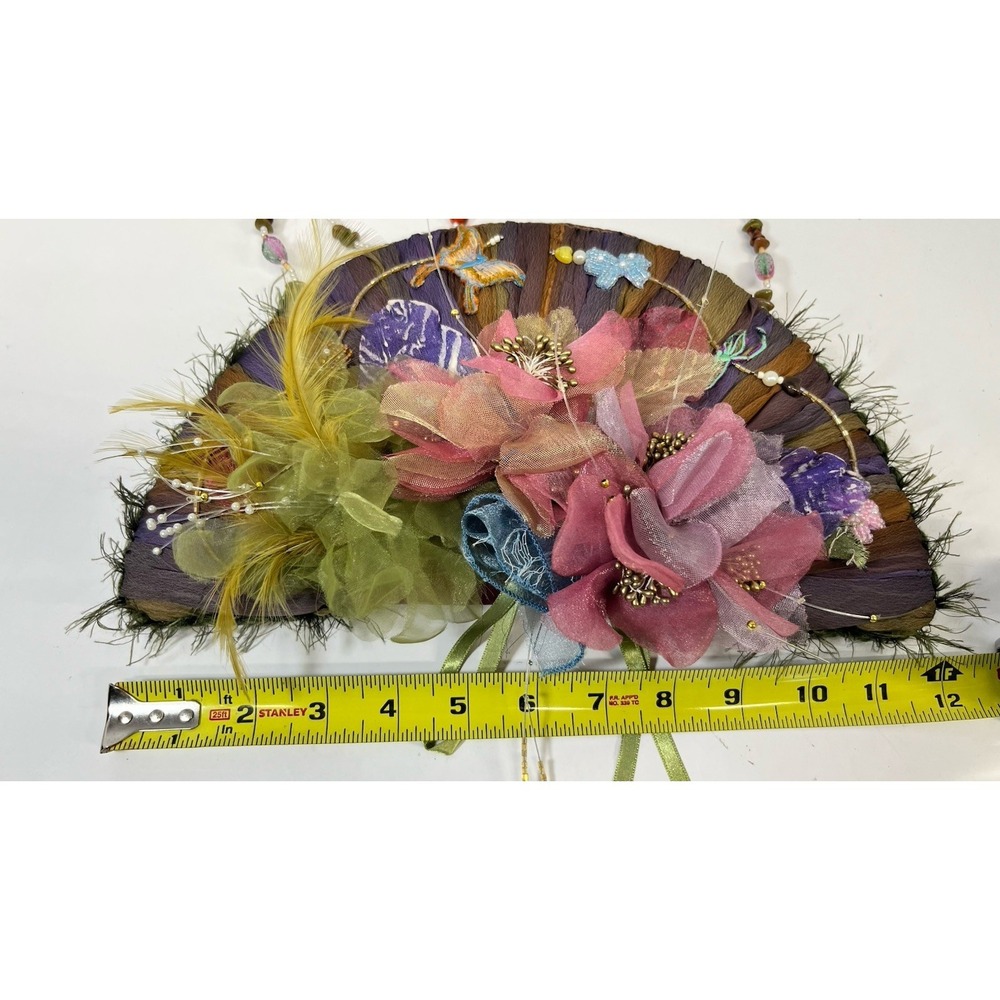 Mary Frances Handbag Multi Colored Handmade Chiffon Satin Beads Butterfly Fan - Picture 7 of 9